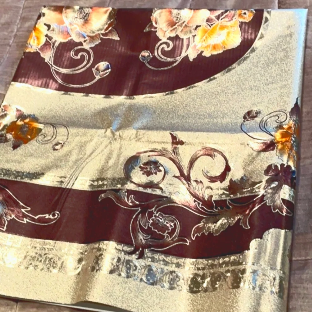 NWOT Floral Satiny Tablecloth Gold & Brown
